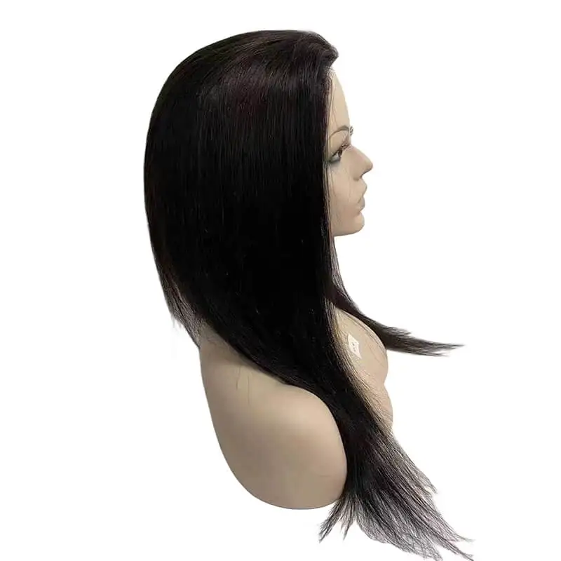 Peluca de cabello humano con cutícula china para mujer, 100% de densidad, encaje transpirable en el centro, Pu alrededor con anudado, larga, 180%