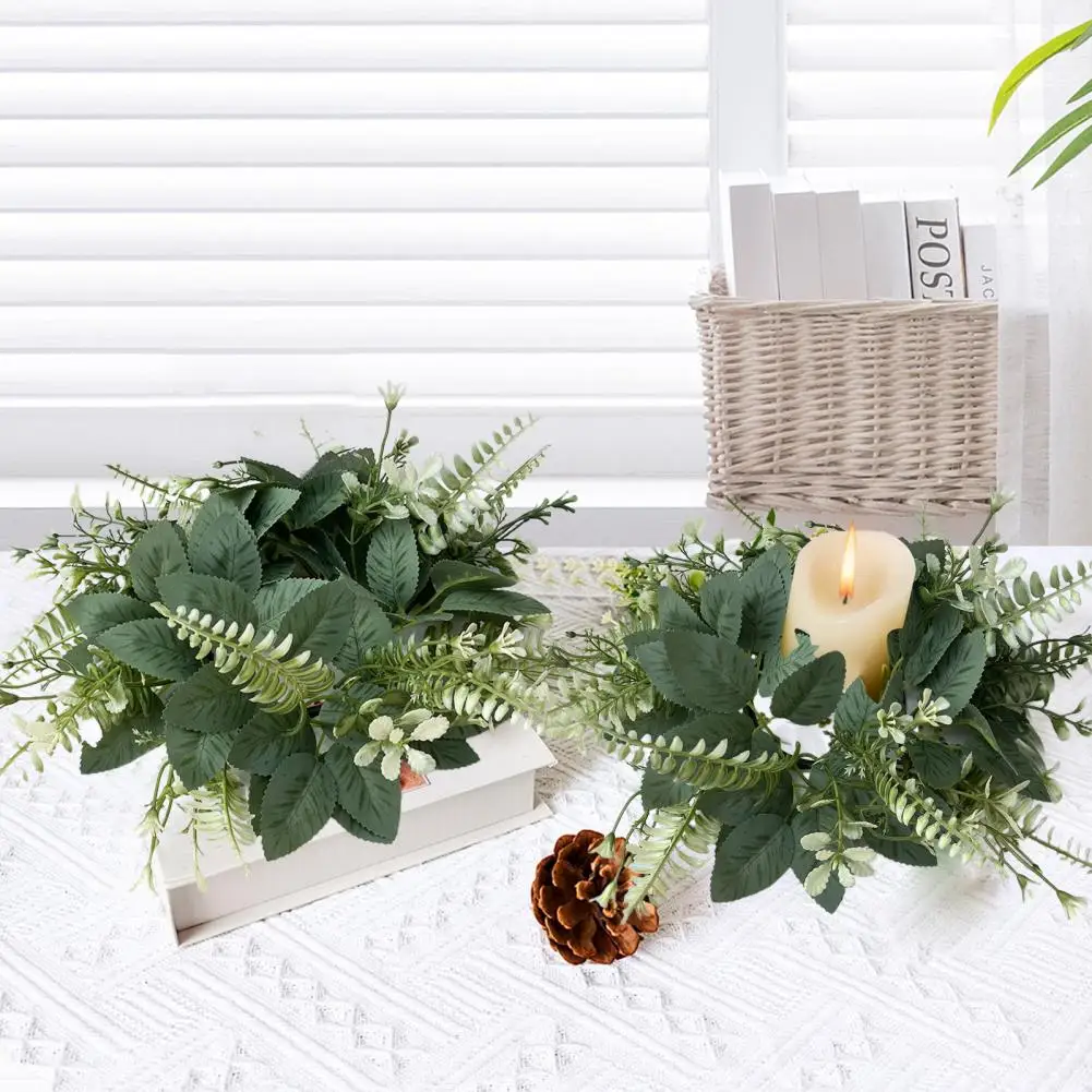 Candlestick Garland Wreath, Faux Eucalyptus Leaves Spring Greenery Garland Pillar Candle ,Wedding Party Table Centerpiece Decor