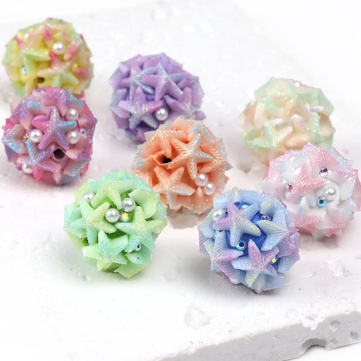 

[Декоративные бусины на тему пляжной вечеринки] 5 шт./10 шт. разноцветные акриловые круглые бусины Sea Life - бусины в виде морской звезды с бусинами со стразами