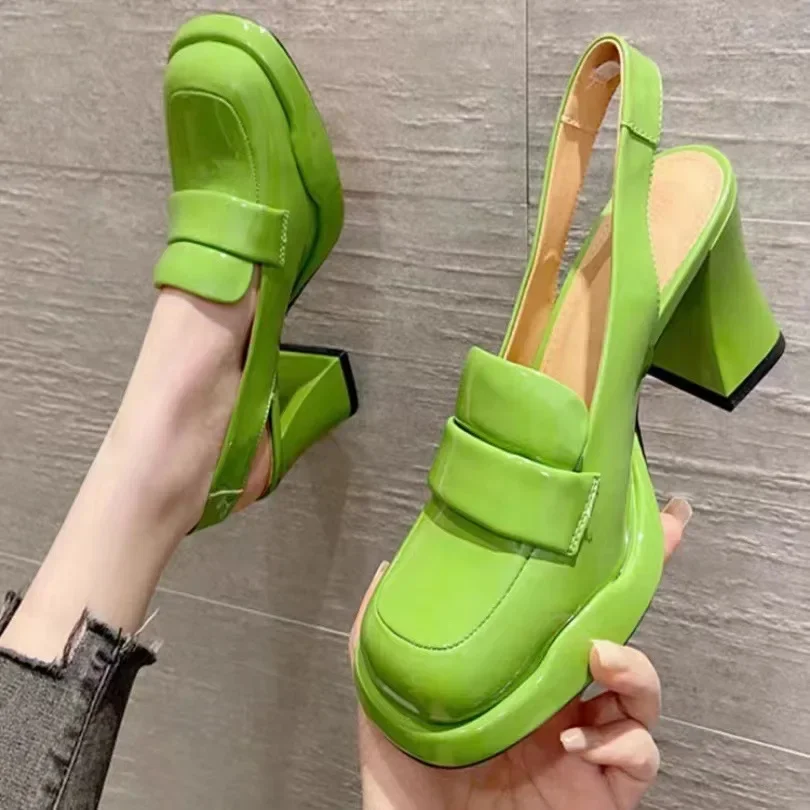 Buty damskie 2023 nowe okrągłe pantofle damskie buty na wysokim obcasie wiosenne jesienne modne sandały wsuwane na buty kobiece pantofle na