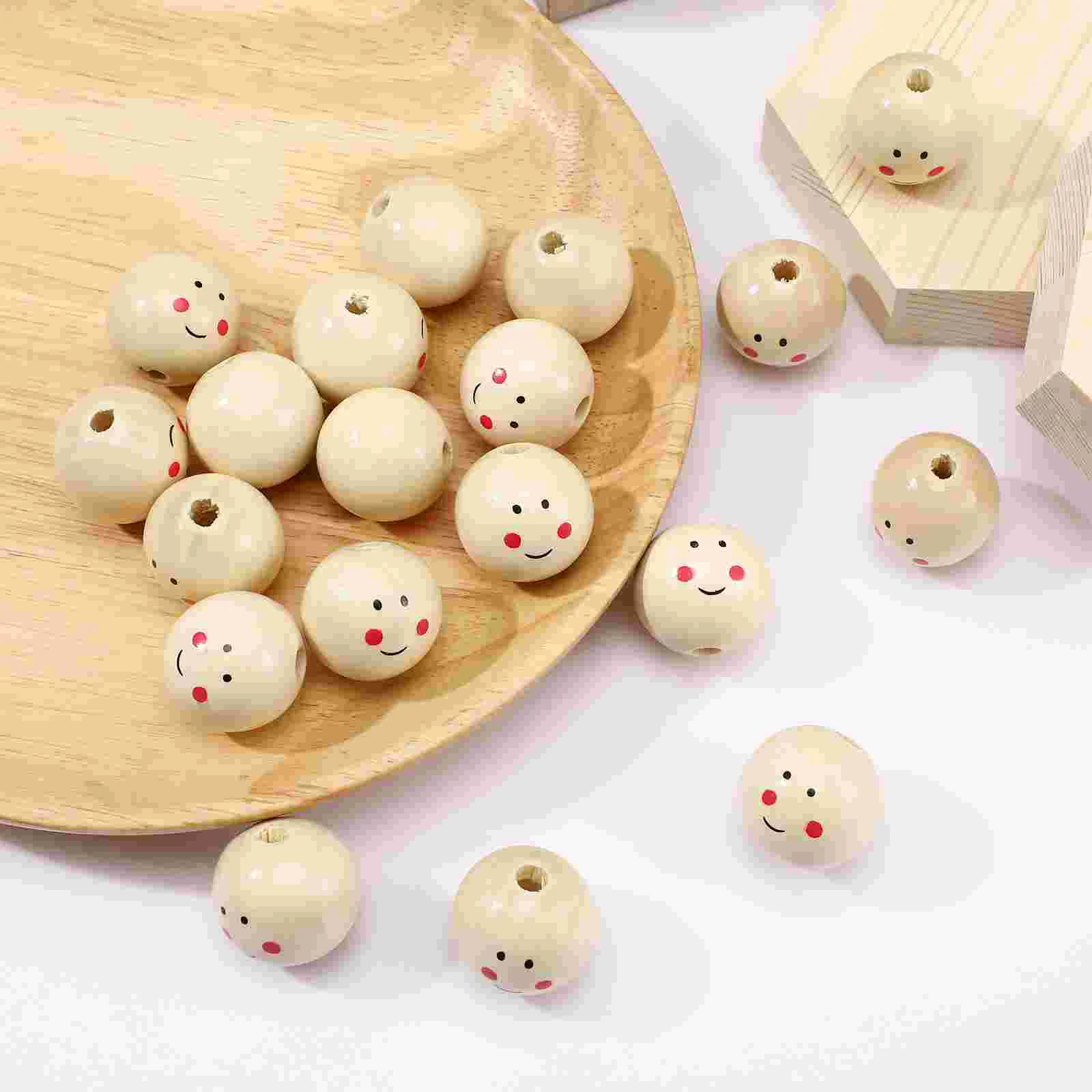 20 Pcs Wood Beads for Jewelry Making Wooden Loose Spacer Smile Face Bamboo Child Men and Women Decors Crafts