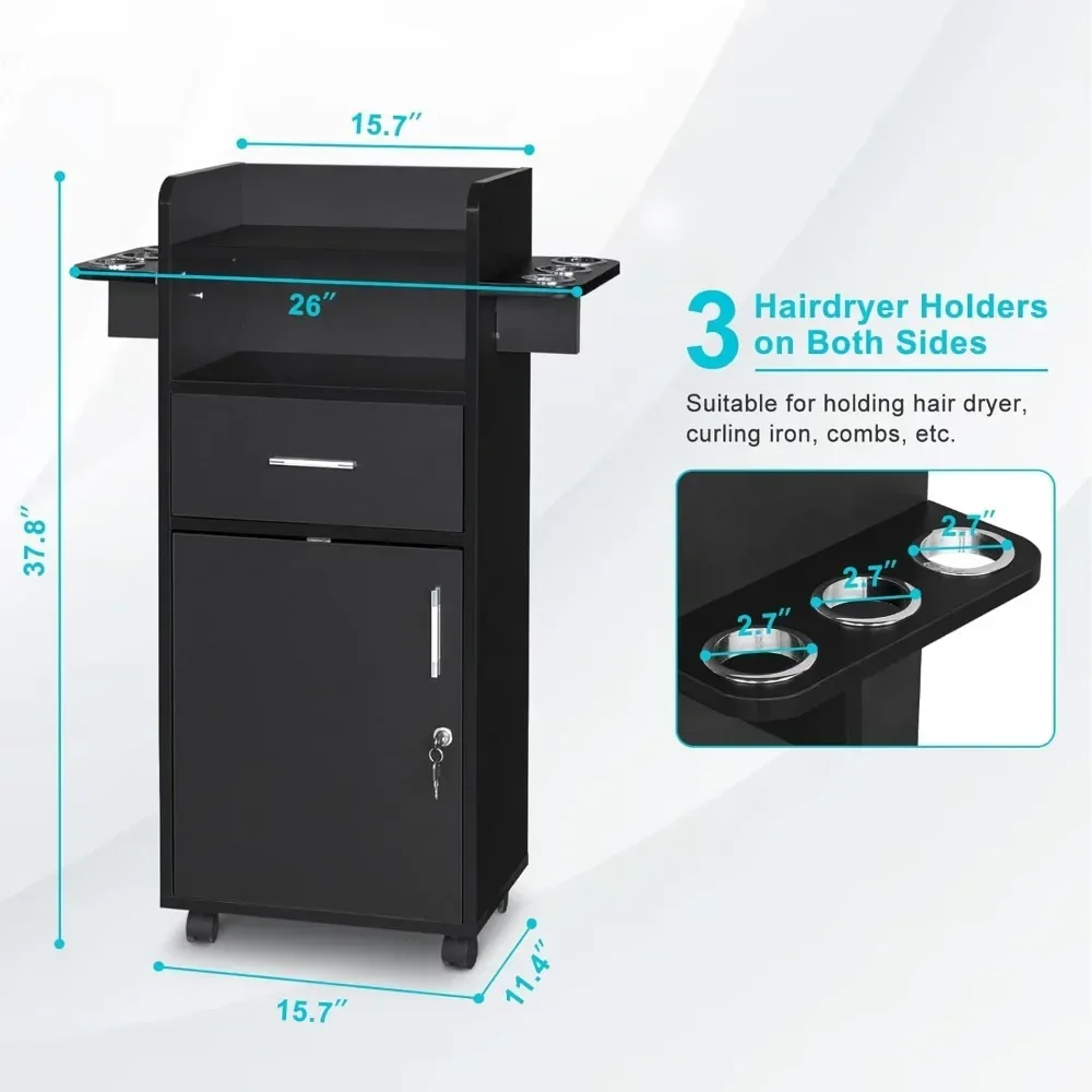 

Salon Trolley Cart, Salon Cabinet with 360° Wheels, 6 Tool Holders, Trolley 1 Drawer, Salon Station Rolling Cart