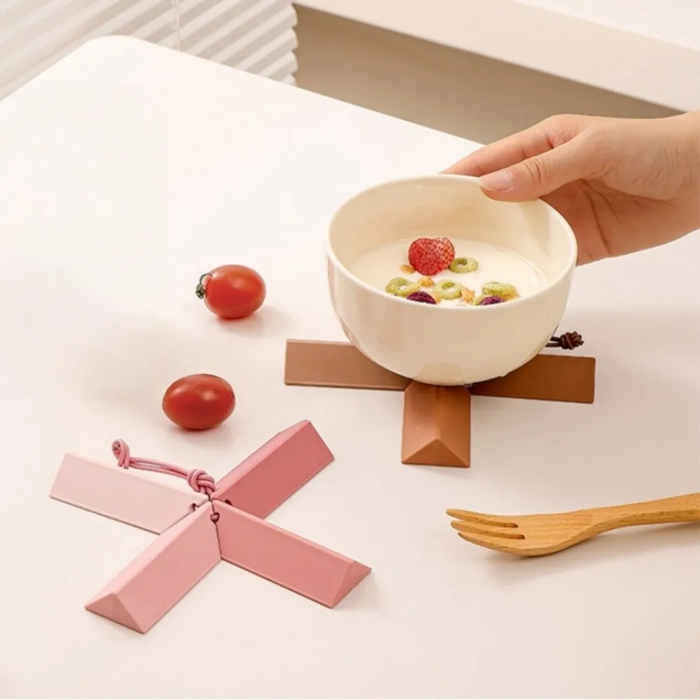 

Anti-Scalding Silicone Dining Pot Mat Stable Waterproof Foldable Trivet Mat Hanging X-Shaped Design Slip-Resistant Cup Mat