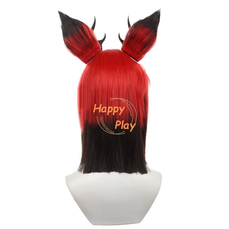 Alastor Cosplay Wig Red Black Short Wig With Ear Unisex Cosplay Anime Wigs Heat Resistant Synthetic Hair Alastor Cos Accessory