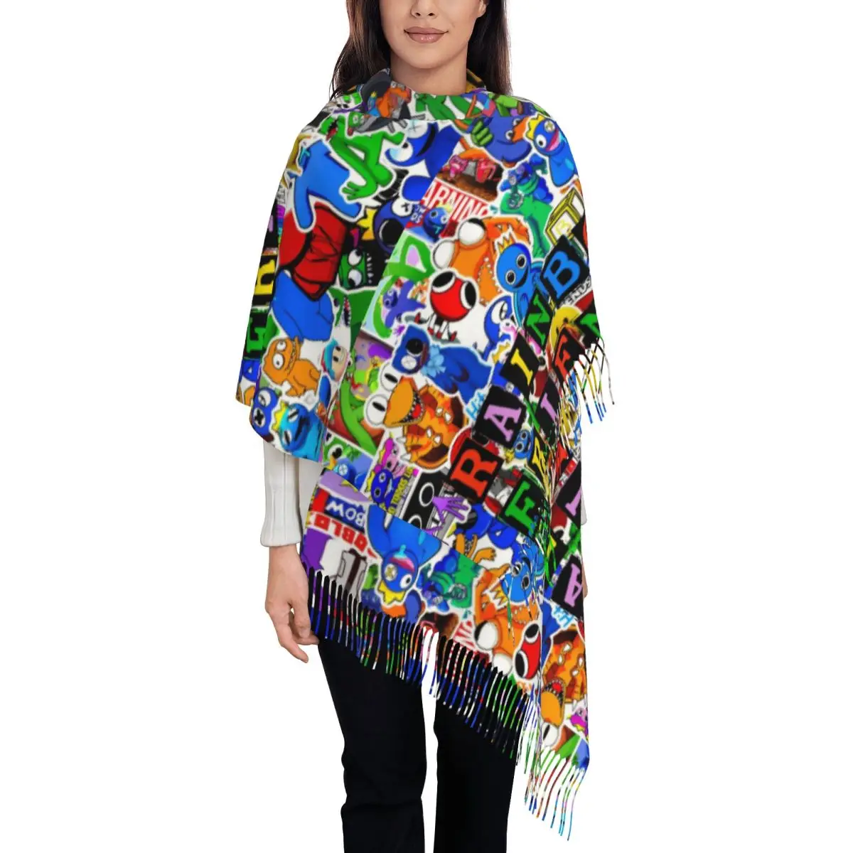 Gepersonaliseerde Bedrukte Regenbogen Friendss Cartoon Sjaal Mannen Vrouwen Winter Warme Sjaals Anime Game Shawl Wrap