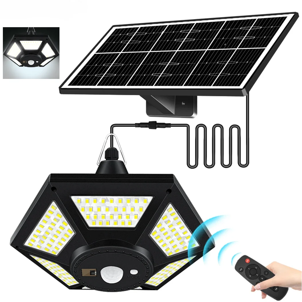 Solar Shed Light Solar Pendant Light for Indoor Outdoor 180 LED 1000LM Solar Lamps with Remote Control for Barn Gazebo Garage