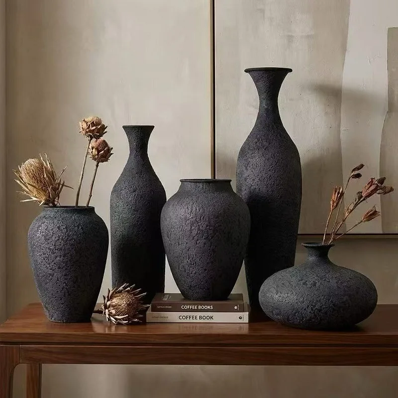 Vase high-end rough texture metal flower ware tea room flower pot