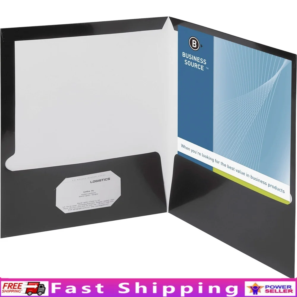 

Durable Laminated Cover Two-Pocket Portfolio with Business Card Holder 100 Letter Size Sheets 25 Pack