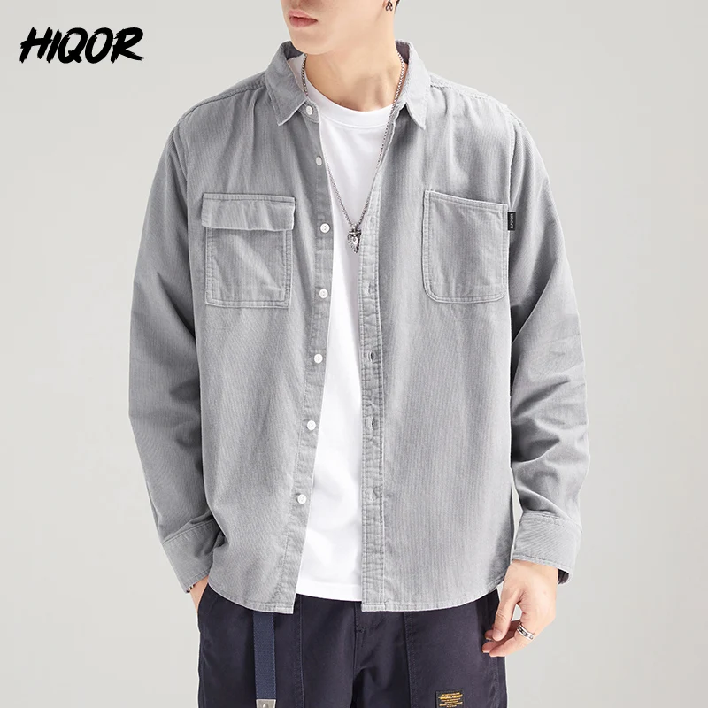 

HIQOR Brand Men's Corduroy Long Sleeve Shirts Autumn Corduroy Shirt Men Cotton Shirt Male Casual Fashion Pocket Solid Clothing