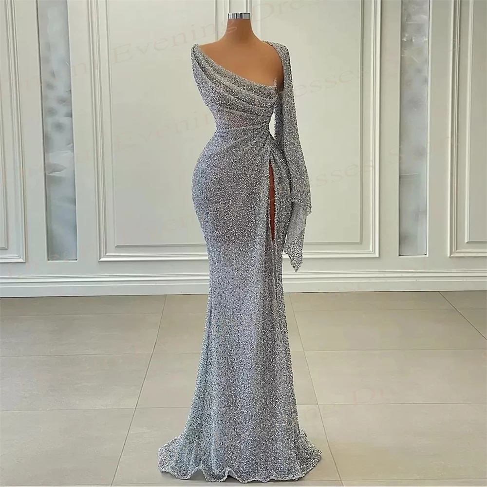 2024 Graceful Sparkling Women's Mermaid Popular Evening Dresses Sexy Sleeveless Sequined Prom Gowns Side Split Formal Occasion