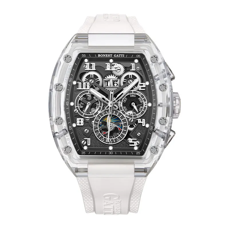 BONEST GATTI izle erkek şarap fıçısı şekilli çok fonksiyonlu üç göz akrilik şeffaf kabuk mekanik İzle