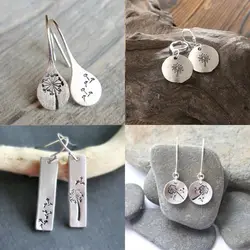 Elegant Simple Silver Color Dandelion Dangle Earrings For Women Engagement Wedding Jewelry Statement Plant Drop Earring Bijoux