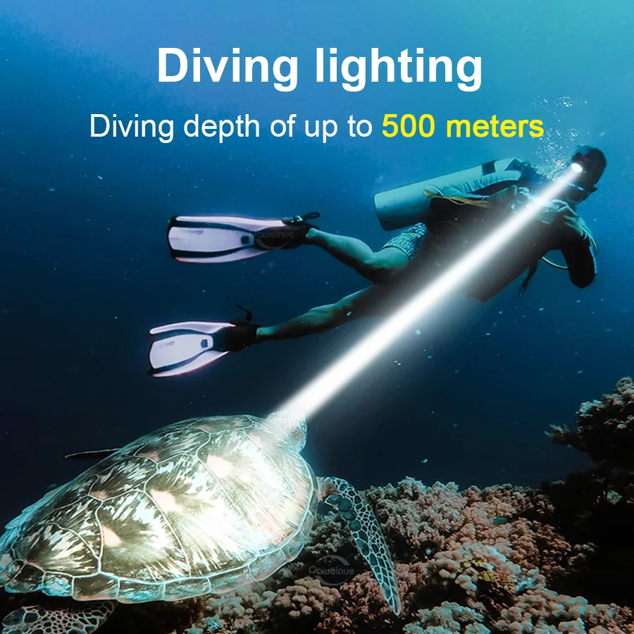 New Rechargeable LED Diving Headlamp Strong Light Professional Diving 500M Head Flashlight Scuba Diving Headlight Fishing Torch