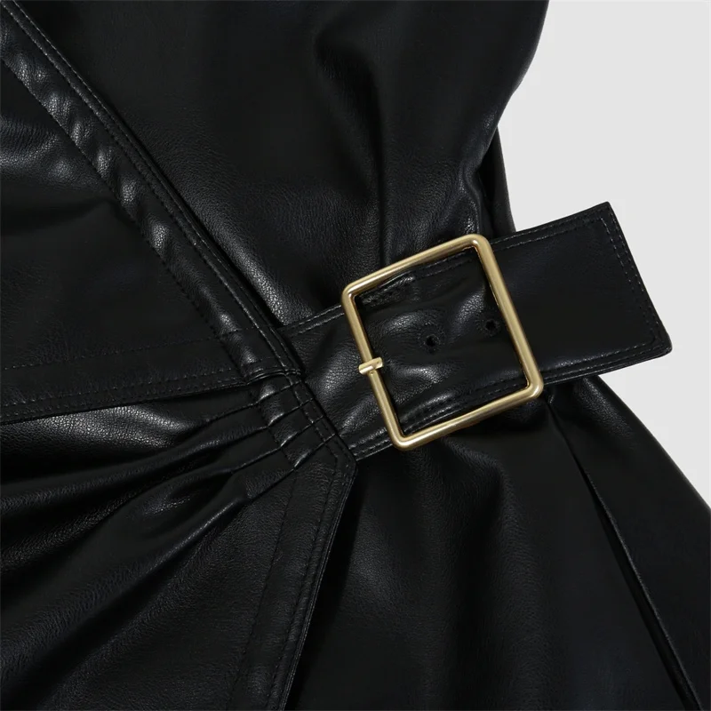 Damen-Lederjacke. Neues, asymmetrisches Bund-Slim-Fit-Langarm-Top für den Herbst 2025. Damenmantel aus Kunstleder y2k