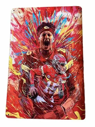 1e, Patrick Mahomes Kansas City Chiefs LIV Celebración 8”x12” Letrero de metal de estaño-señal de estaño
