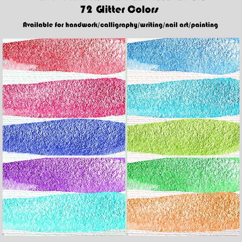 Ginflash 72 Glitter colors Solid Pigment Watercolor Paints Set Metallic Water Color Portable Brush Pen Professional Painting