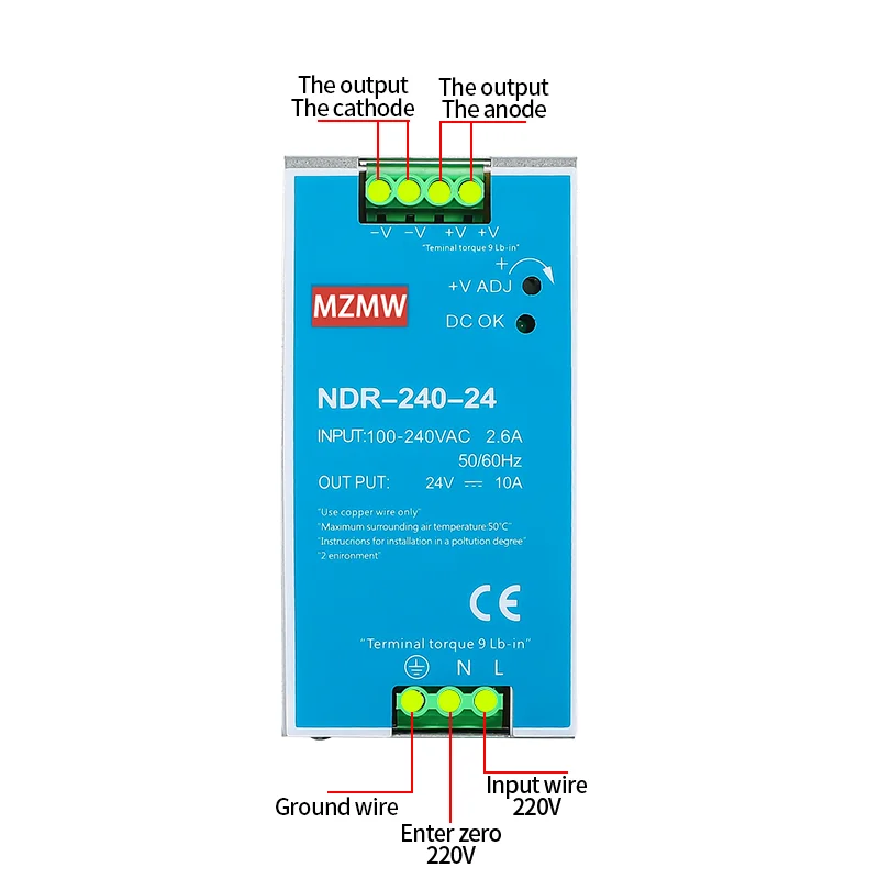 240W Industrial DIN Rail Switching Power Supply 12V 24V 48V AC/DC Single Output Source Power NDR-240-12 NDR-240-24 NDR-240-48