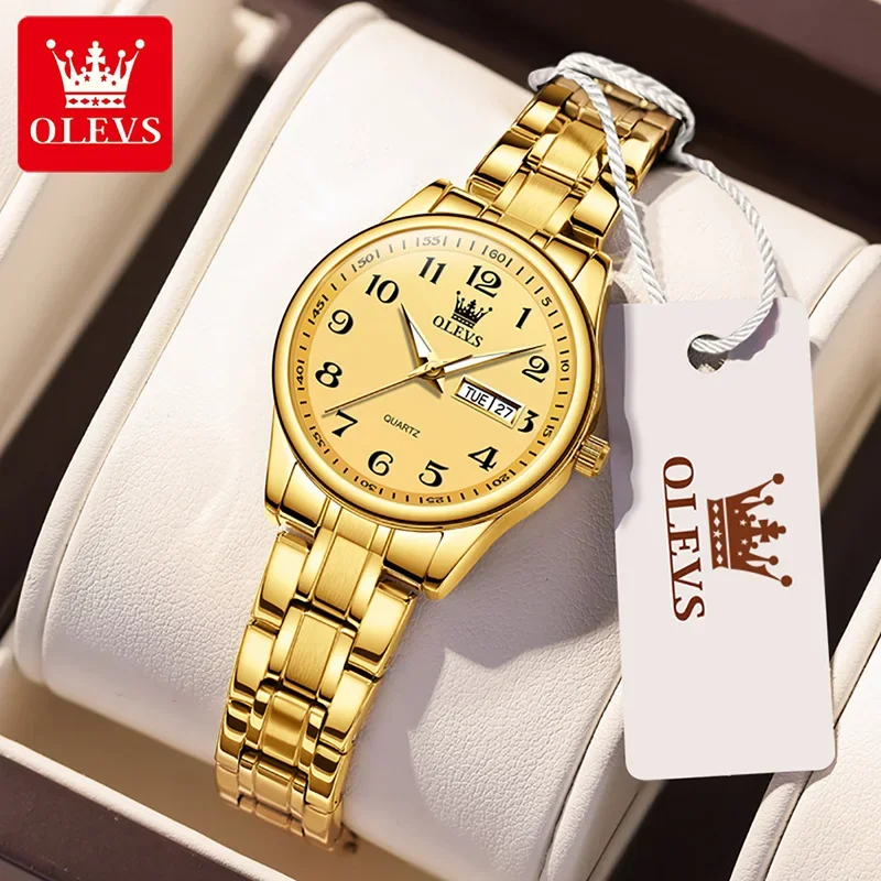 OLEVS 5567 Trendy Luxury Quartz Women Wristwatches, Alloy Strap Waterproof Casual Watches For Women Calendar Week Display