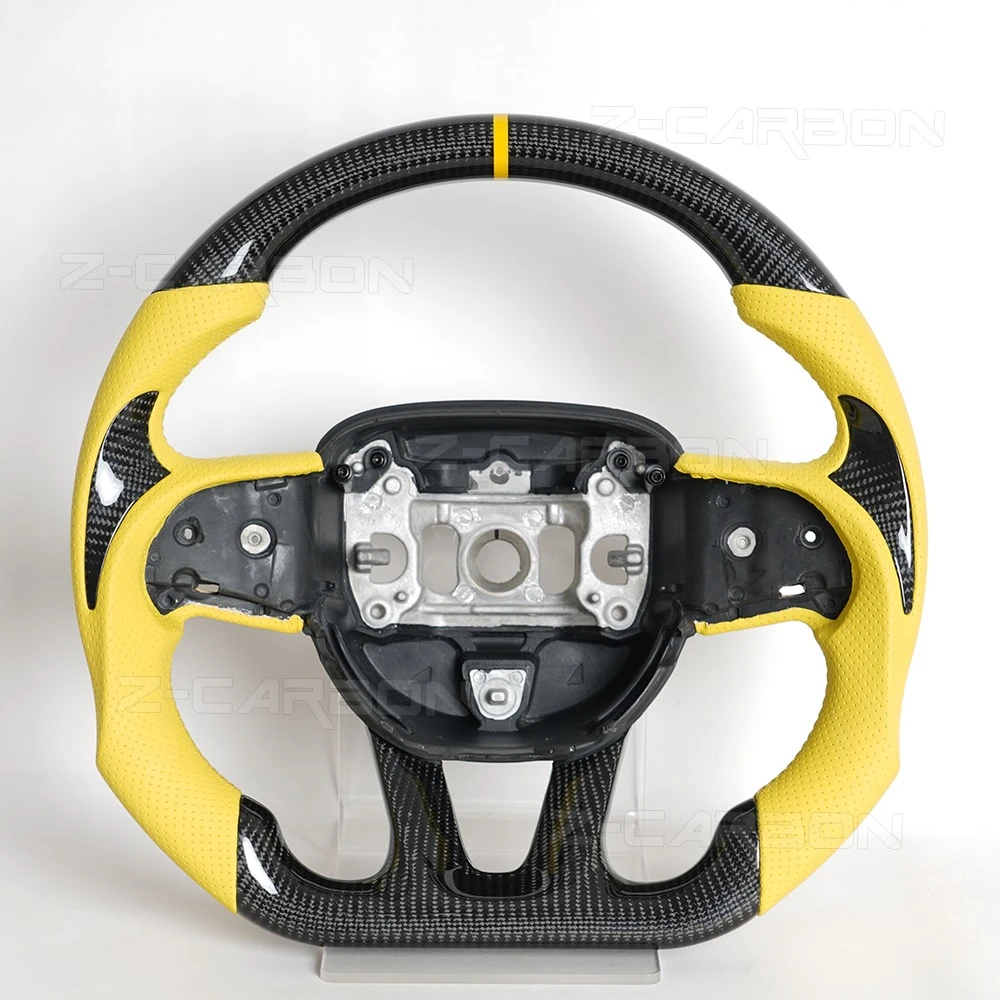 

Real Carbon Fiber Steering Wheel Yellow Center Line For Dodge Challenger 2015-2020 Customized Perforated Leather Steering Wheel