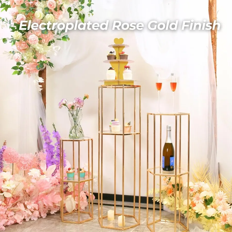 3 قطعة 2 الطبقة مسدس كعكة ذهبية حامل للحزب طويل القامة قاعدة معدنية تقف لعرض الديكور زهرة النبات عيد ميلاد الزفاف B #2