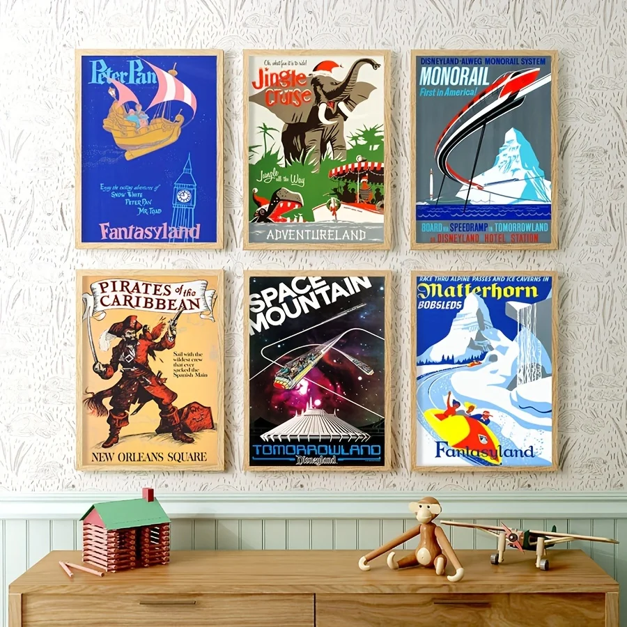 Póster de Peter Pan, Monorail Park, Space Mountain, Matterhorn Bobsleds, impresiones artísticas en lienzo, Piratas del Caribe, decoración de guardería