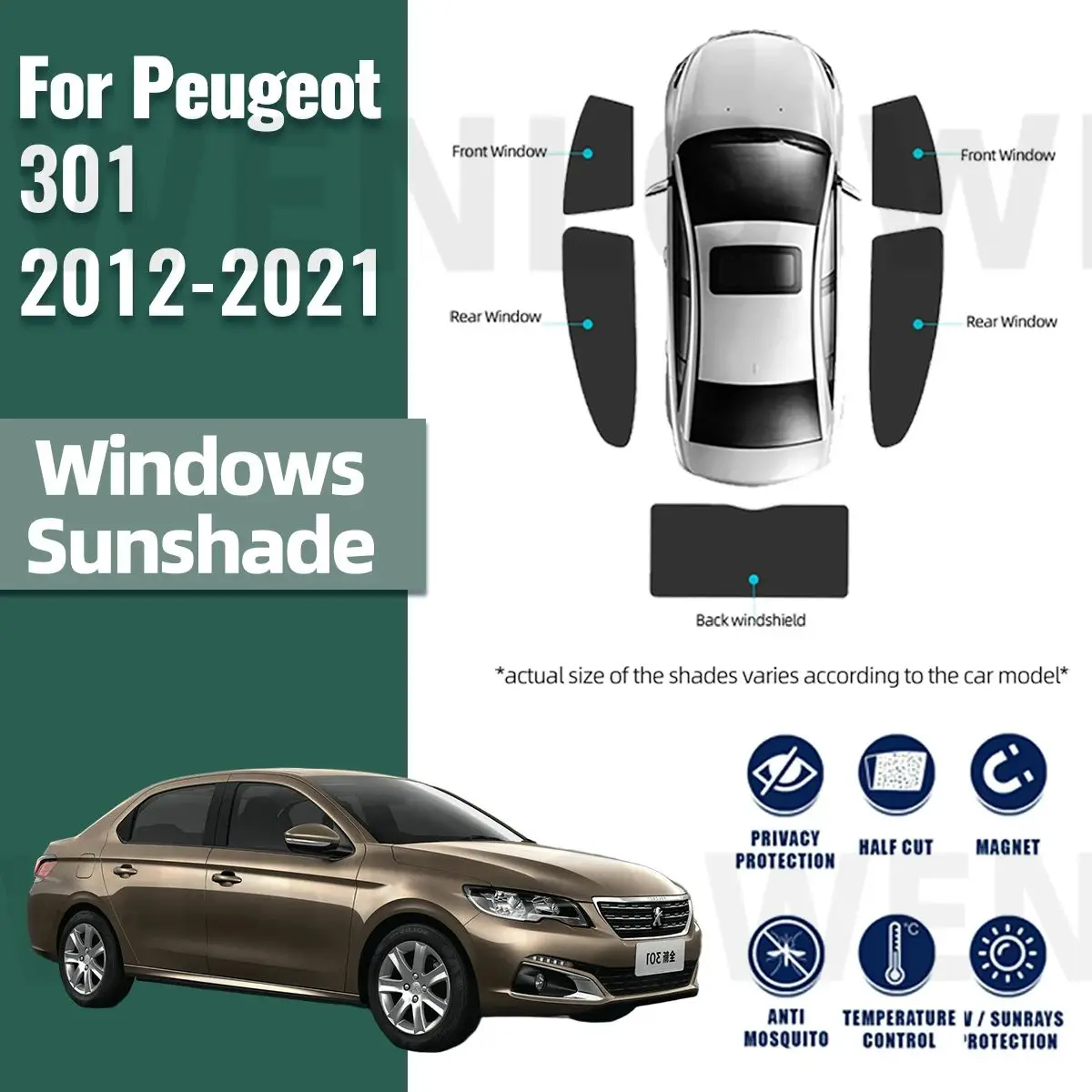 

For Peugeot 301 2012-2023 IKCO Tara Magnetic Car Sunshade Shield Front Windshield Frame Curtain Rear Side Window Sun Shade Visor