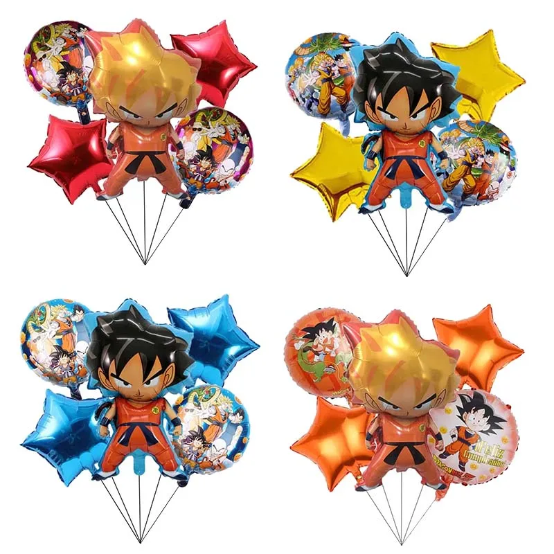 

New 5pcs Dragon Ball Z Ballons Set Anime Figures Goku Models Foil Ballons Cartoon Boy Toy Birthday Party Decoration Supplie Gift