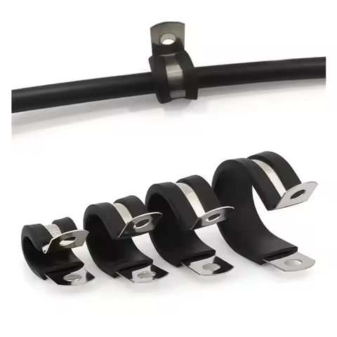 R-type Wiring Hose Clamp Metal Rubber Lined Clips Pipe Mounting Fix Bracket Cable Fasteners Hardware Electrical Fittings
