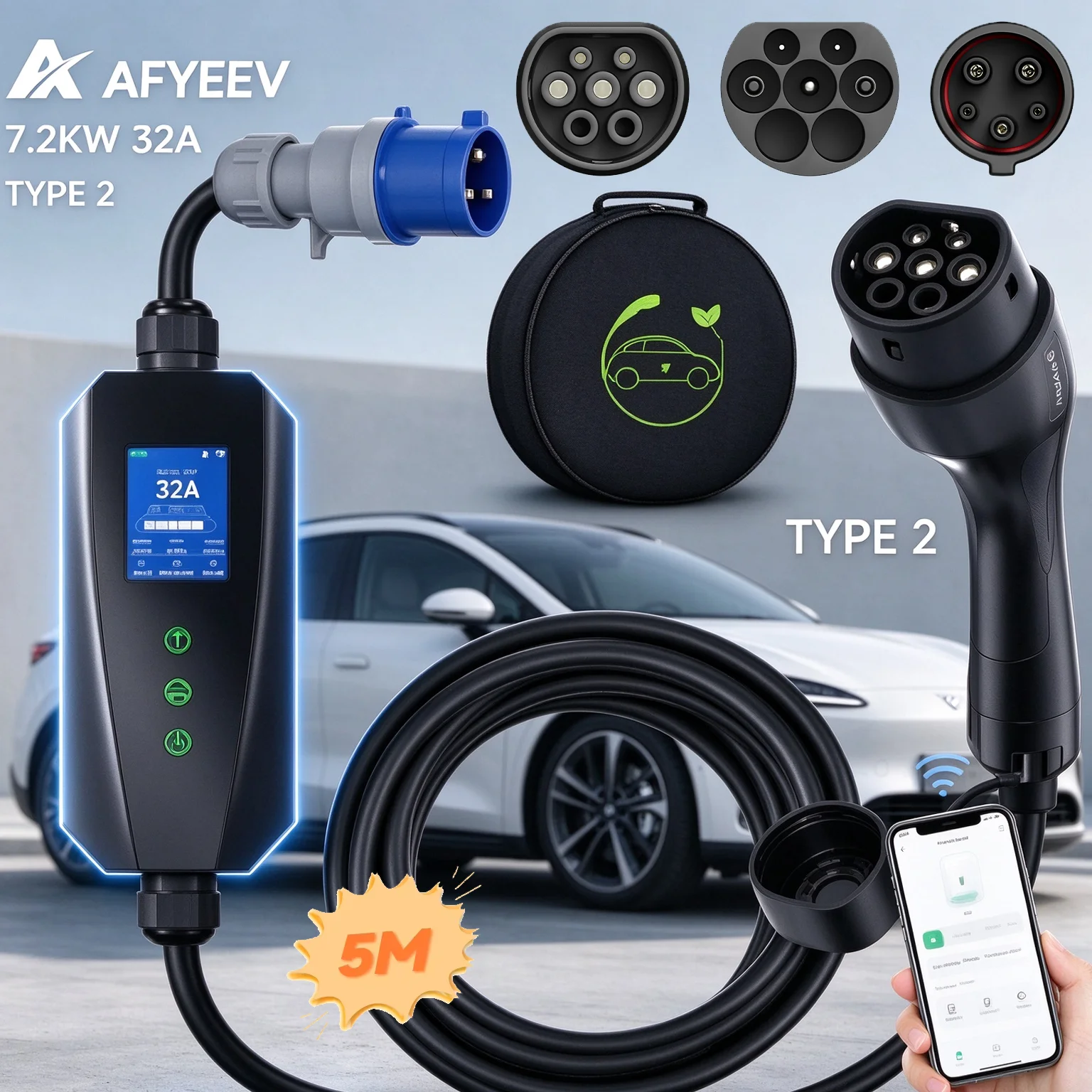 Portable Ev Charger 16A Adjustable - AFYEEV 7.2KW 32A Портативное зарядное устройство