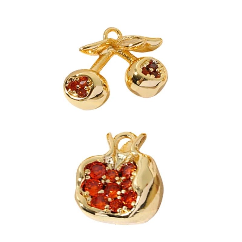 

Set of 5 Cherry/Pomegranate Pendants with Sparkling Zircon Stones Fruit Charm for Bracelets Necklaces Jewelry Findings N2UE