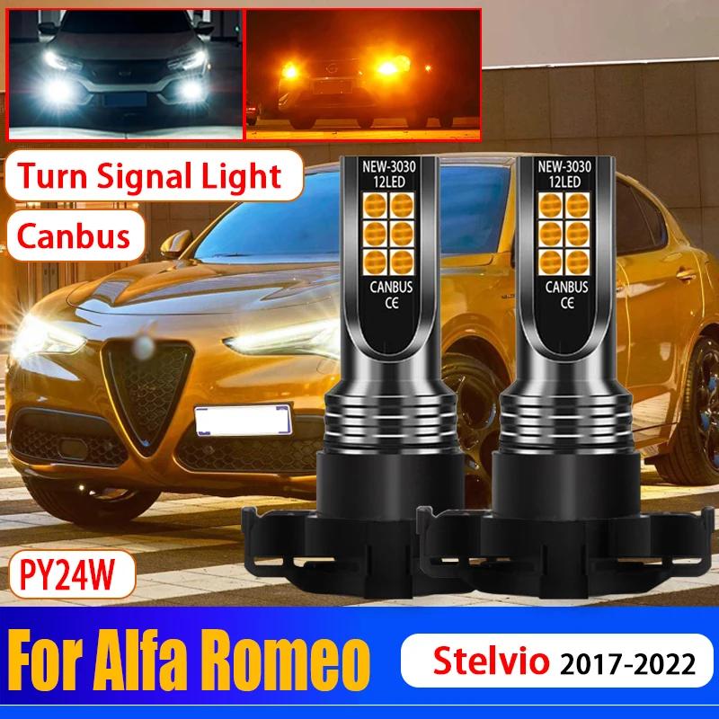 2Pcs Car PY24W CANBUS No Error LED Lamps Auto Front Turn Signal Light Bulbs For Alfa Romeo Stelvio 2017 2018 2019 2020 2021 2022