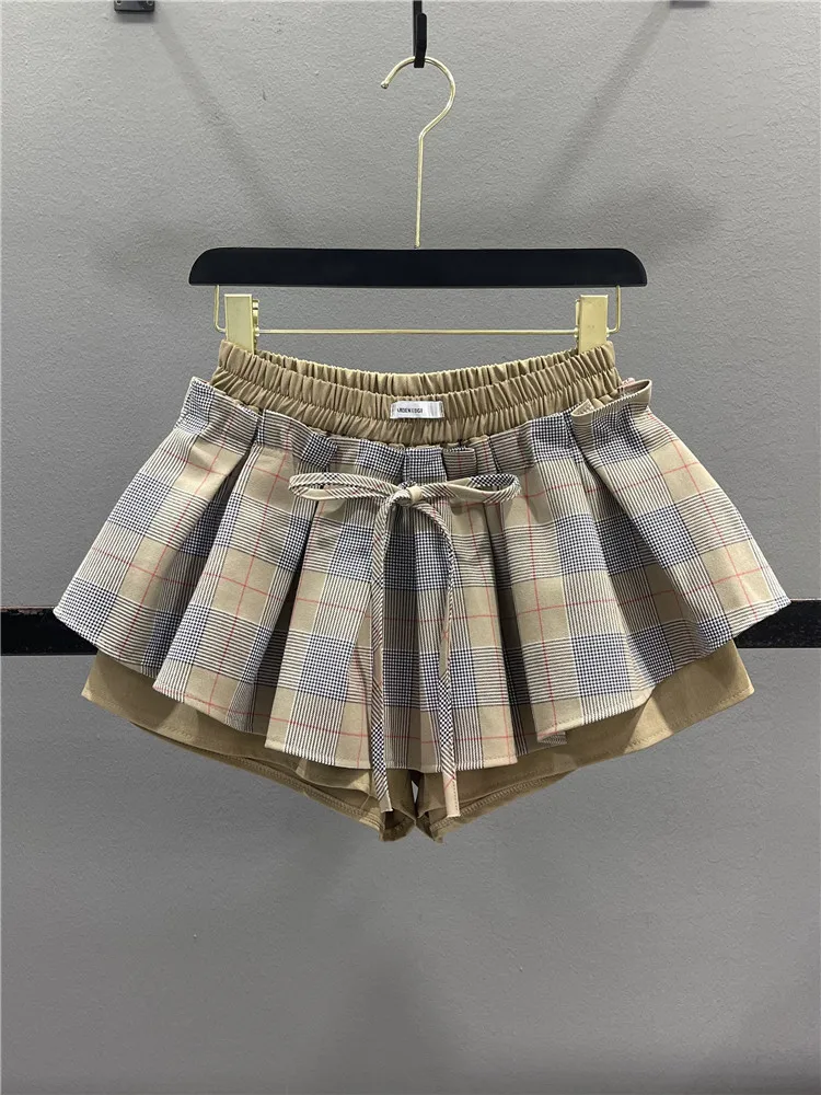 

Retro Plaid Skirt Women's Summer 2026 New Ageless Small Size Slimming Sexy A-Line Puffy Short Skirt Pants Knot...
