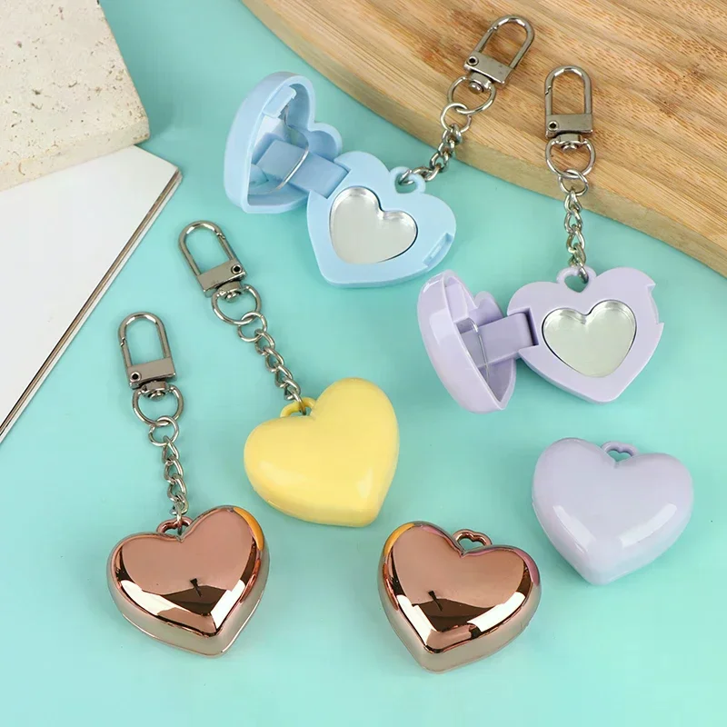 1Pcs Heart Shape Mini Empty Blush Powder Box Eye Shadow Container With Mirror And Aluminum Pan Key Chain Lipstick Case Packaging