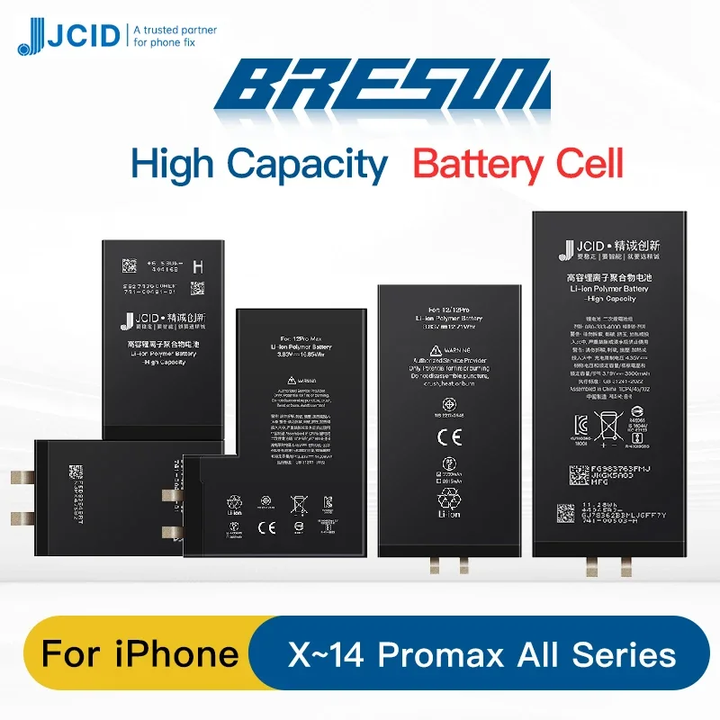 JCID high capacity Rechargeable Battery Cell No Without Flex For iPhone XR X Xs 11 12 13 14 15 Pro Max  For Apple Battery Cell