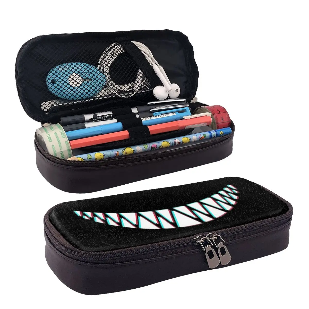 Beautiful Smile With Sharp Demon Teeth Leather Pencil Case for Students Pen Box Pencil Bag Stationery Supplies Pen Holder Bag
