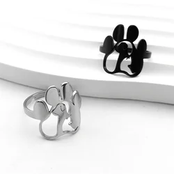 Dog Cat Paw Rings for Men Stainless Steel Black Color Cute Animal Footprints Open Adjustable Ring Jewelry Gifts anillos mujerR57