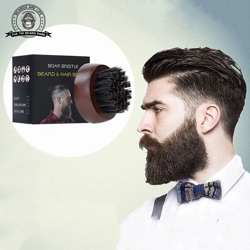 1pcs Beard Brush Boar Bristles Small and Round Walnut Wood Beard Grooming Brush for Men's Shaping Tool