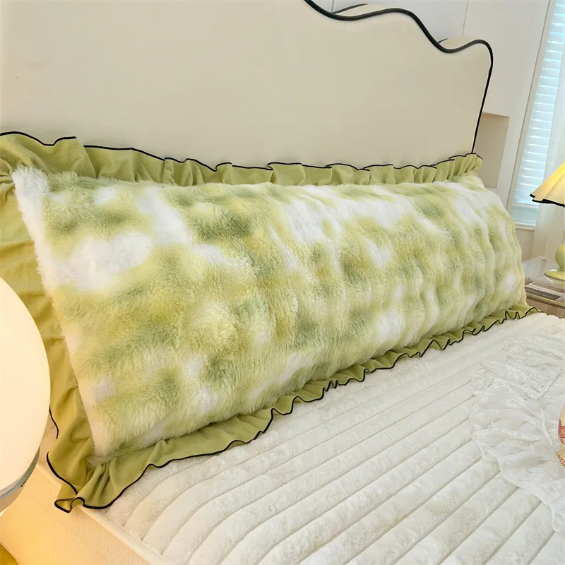 Faux Rabbit Fur Sleeping Pillowcase with Ruffle Winter Long Plush Warm Couple Double Pillow Covers Home Bedding 120/150/180cm