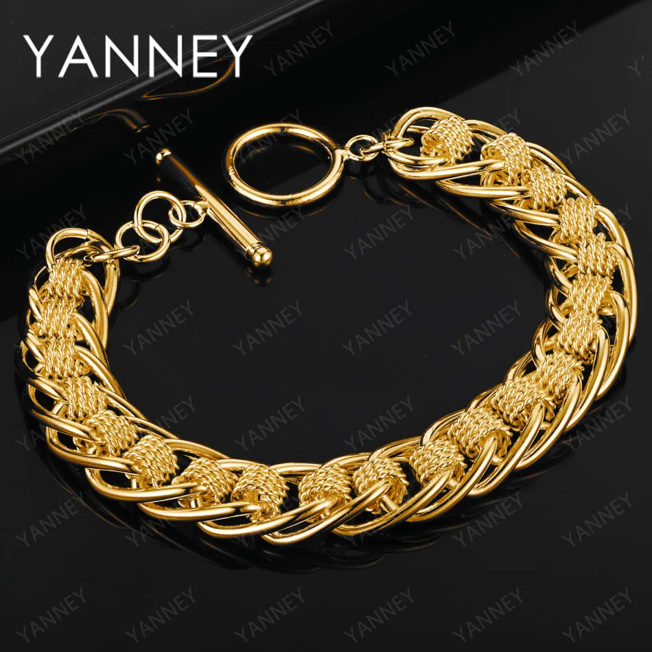 925 Sterling Silver 18K Gold Women 8 Inches Braided Chain Bracelet For Charm Punk Men Party Jewelry Wholesale Fashion