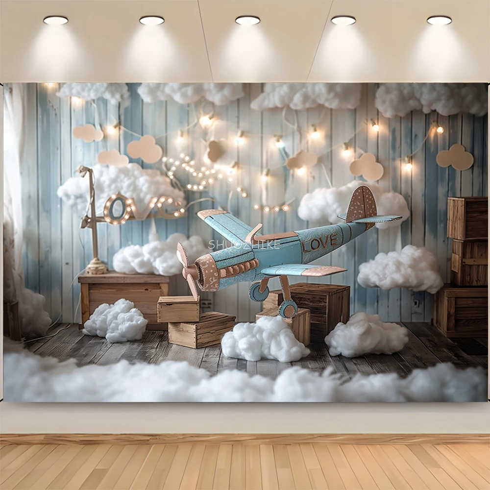 

Model Airplane Nautical Retro Globe Blue Marine Photography Backdrops Props Baby Newborn Birthday Party Photo Background HD-52