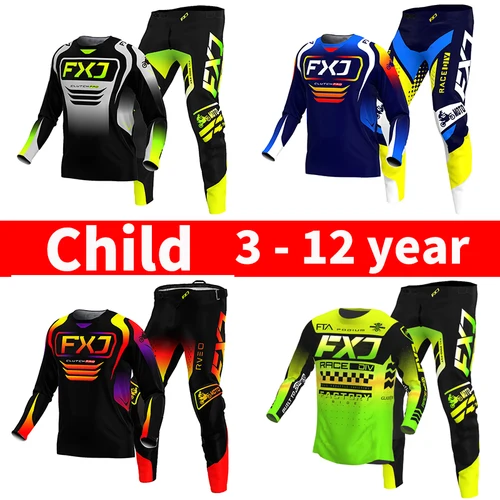 Imagen 2 del producto Conjunto de motocross para niños, camiseta y pantalones de motocicleta, ropa para niños, conjunto de equipo mx juvenil para niño grande y niña, traje Nameracing con número personalizado