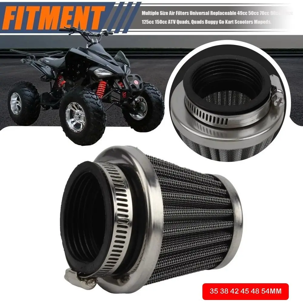 

Универсальные мотоциклетные воздушные фильтры серебристого цвета 35/38/42/45/48/54 мм, системы очистки воздуха для двигателей от 50 до 125 куб. см.