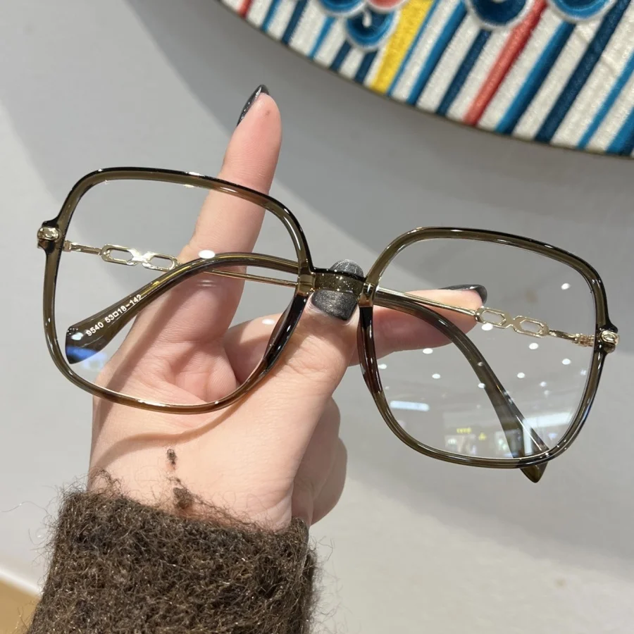 1 Stück Damen-Brille, schlicht, neu, modisch, großer Rahmen, Metallscharnier, stilvoll, lässig, vielseitig, kein Make-up-Look, schützende Sicht, täglich