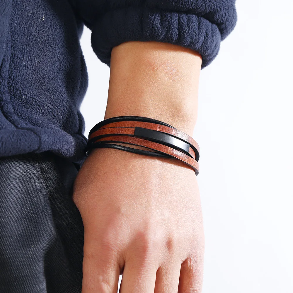 Fashion Black Leather Bracelet For Men Charm Magnetic Braided Punk Rock Man Bracelet Cuff Bracelets Men Pulseira Masculina