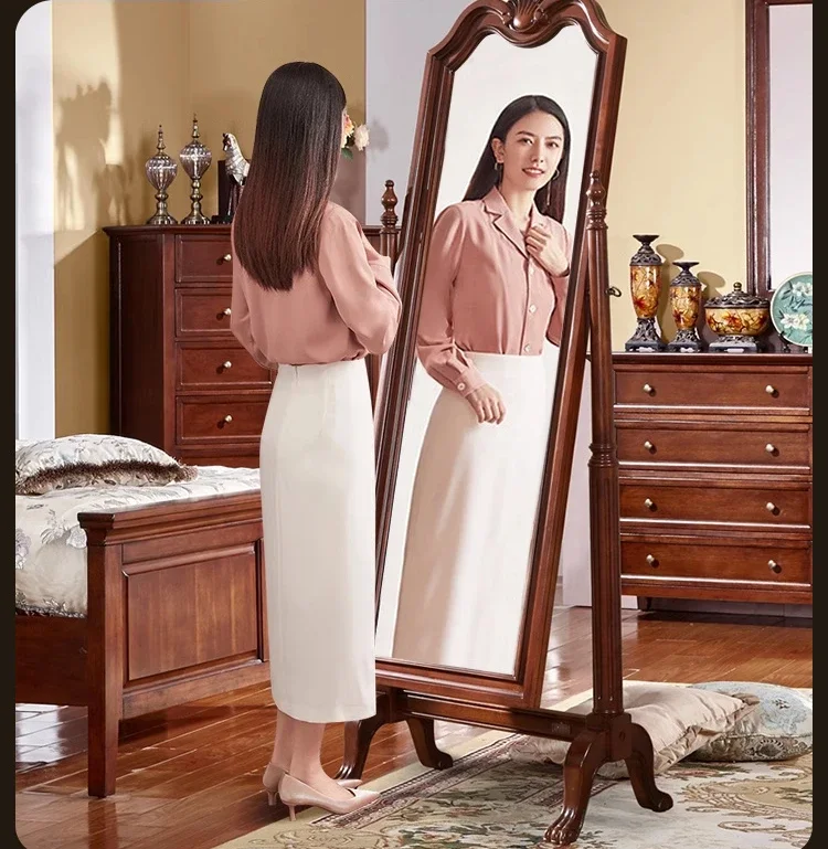 American household rotating floor-to-ceiling full-length mirror European living room solid wood hanging fitting full-body mirror