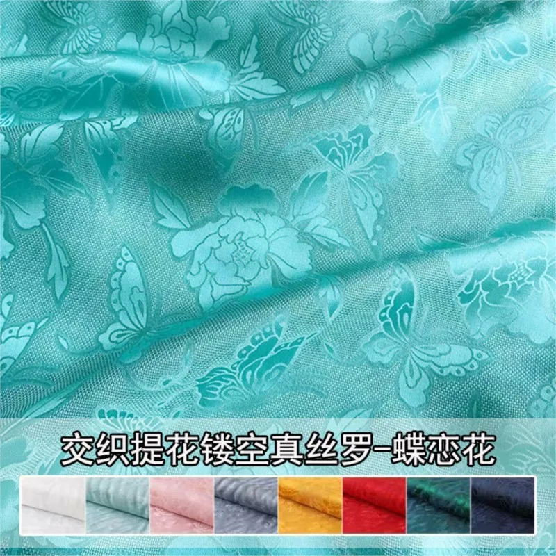 Tela de seda hueca Jacquard interweave a través del agujero cheongsam Hanfu