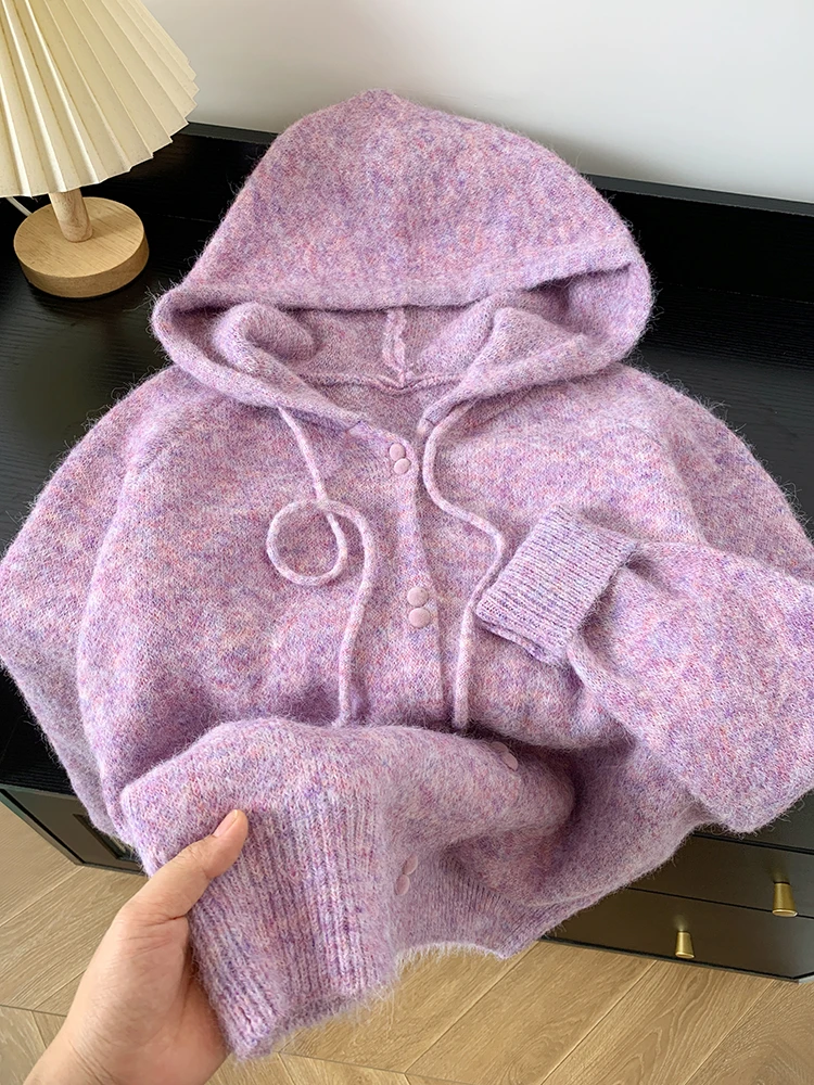 

Korean Hooded Knitted Cardigan Women Autumn Winter New Fashion Casual Loose Lazy Style Sweater Female Streetwear Sweater Coats