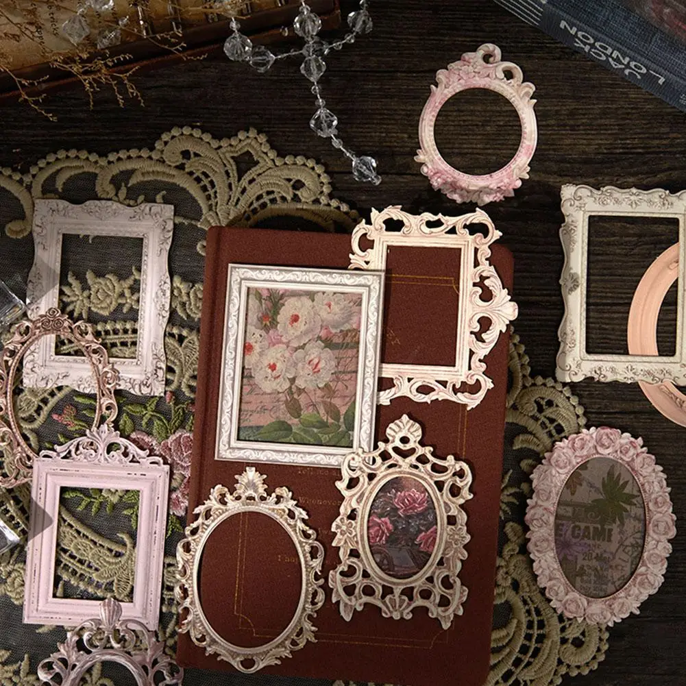 10pcs Vintage Square Round Shape Picture Frames DIY Scrapbook Collage Material Decor Relief Hollow-out Picture Frame Set