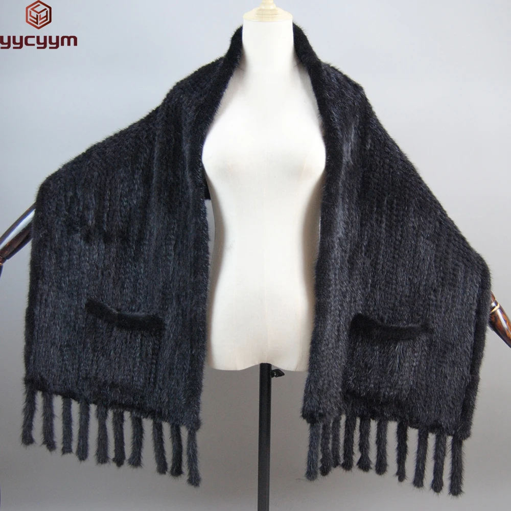 Women's scarf Winter Real Natural Mink Fur Scarf Lady 100% Natural Real Mink Fur Shawl Women Knit Real Mink Fur Pashmina Scarves