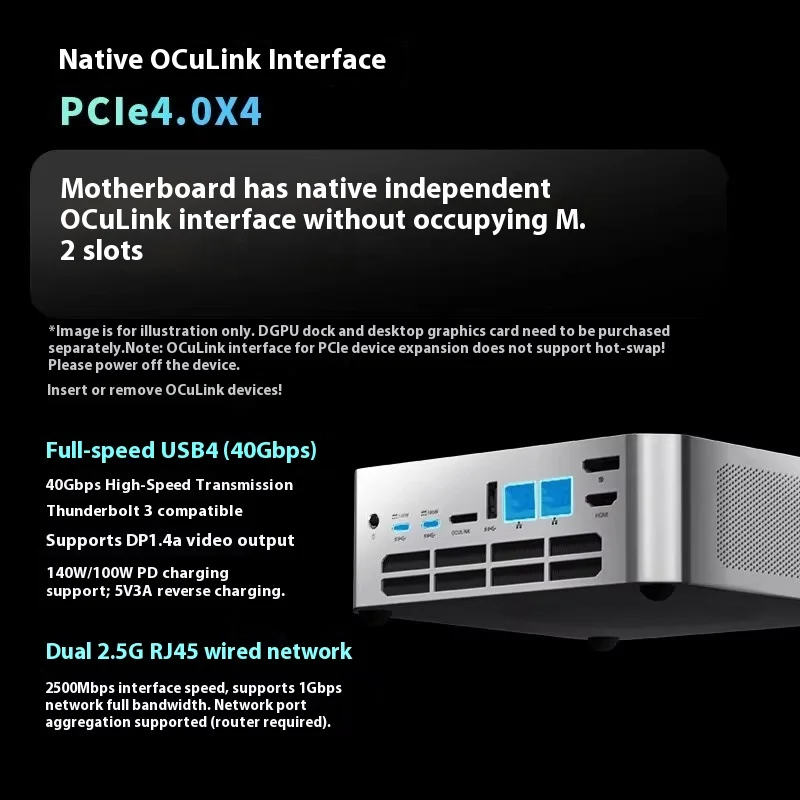 AMD R7 8845HS مضيف صغير DDR5 عالي الأداء أصلي Oculink RGB ضوء حلقة بصمة التمهيد مكتب الألعاب كمبيوتر مكتبي المضيف